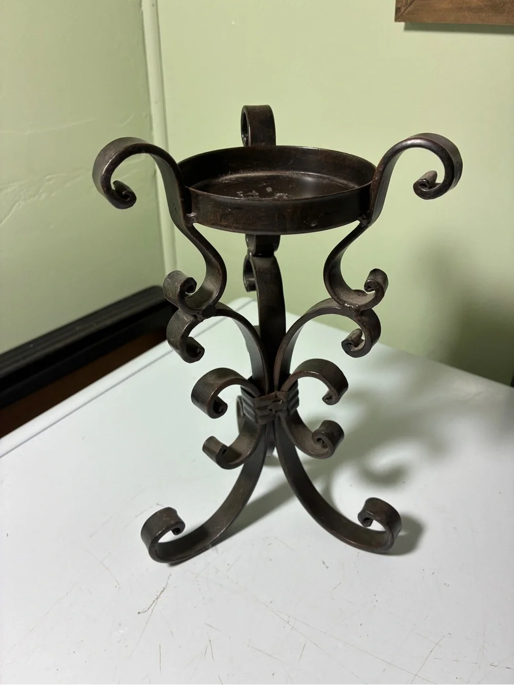 Decorative Wrought Iron Candle Holder — Brown